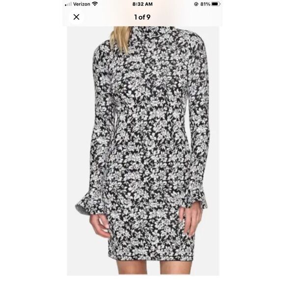Michael Kors Bodycon Print Bell Sleeves Dress Black White Size S - Picture 1 of 13
